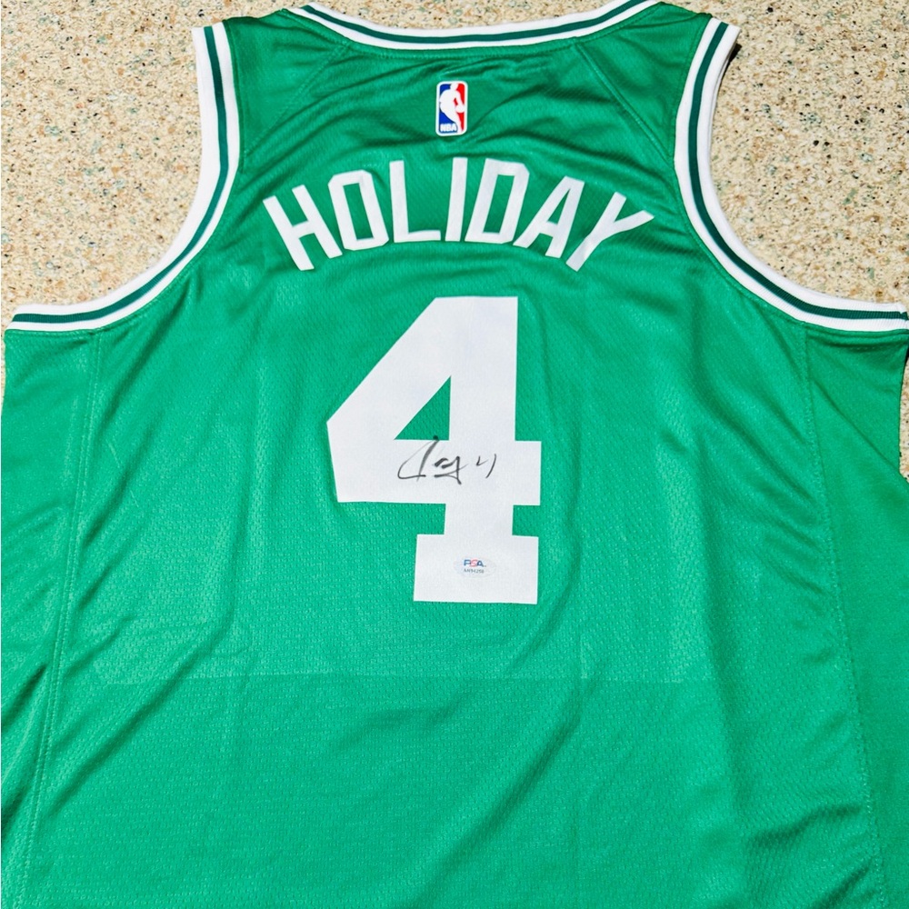 JRUE HOLIDAY SIGNED BOSTON CELTICS NIKE SWINGMAN JERSEY NBA PLAYOFFS PSA/DNA